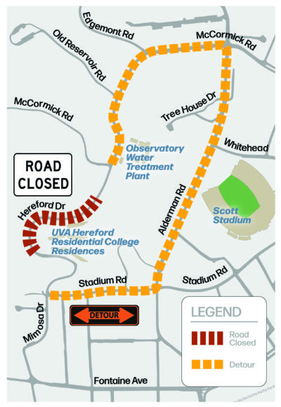 A map of the Hereford Drive detour.