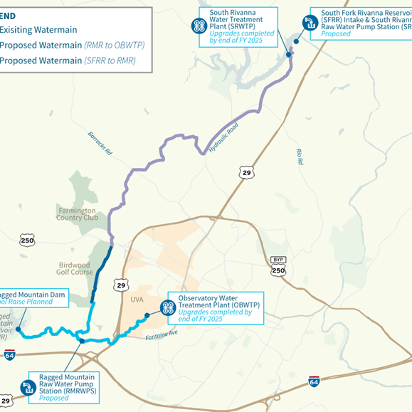 Ragged Mountain Reservoir to Observatory Water Line Map