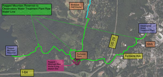 Ragged Mountain Reservoir to Observatory Water Line Map with Landmarks Ragged Mountain Reservoir to Observatory Water Line Map with Landmarks